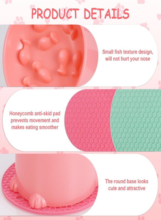 TranRantic 2 Pcs Raised Slow Feeder Cat Bowl, Plastic Elevated Cat Slow Feeder Bowl with Anti-Skid Mat, Raised Slow Cat Feeder for Dry and Wet Food (Green＆Pink) - Image 3